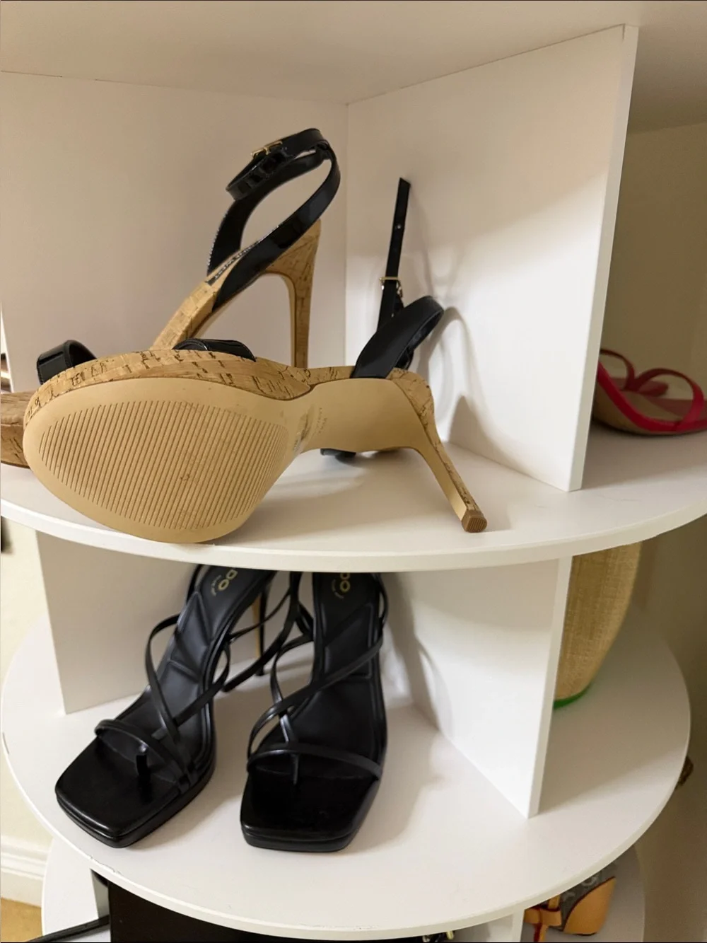 Nine West Black Patent Cork Platform Stiletto Sandals